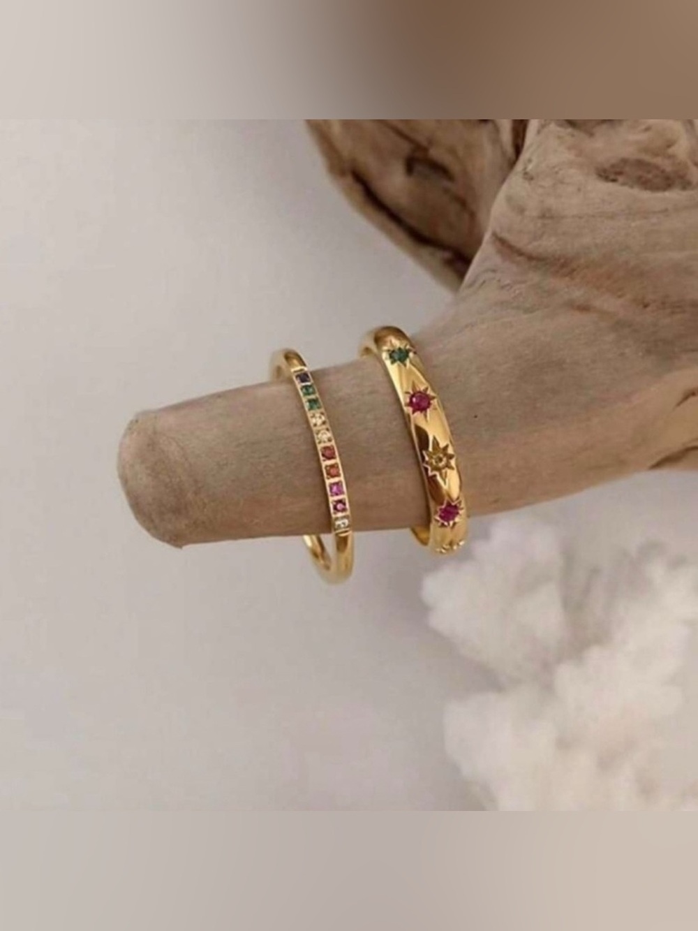 Gold Plated Stainless Steel 2-Piece Star Rhinestone Ring Set